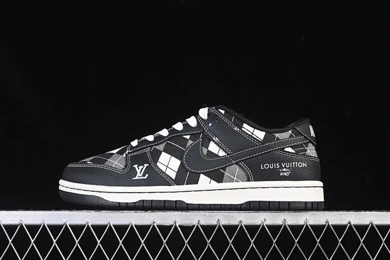 All categories Nk SB Dunk Series Nk SB Dunk Low High-end customized low-top sneakers Nike SB Dunk Low LV co-branded black and white mesh High-end customized low-top casual sneakers SC0601-460